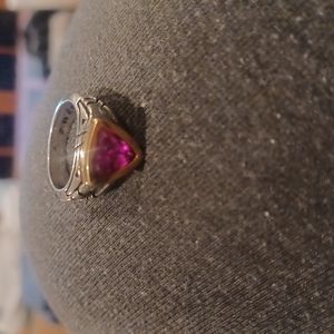 Designer John Atencio silver & 18k ring w/stone